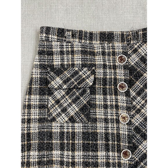Plaid Wool Blend Skirt Womens Small Button Front Pocket Lined Classic Preppy - Picture 3 of 9